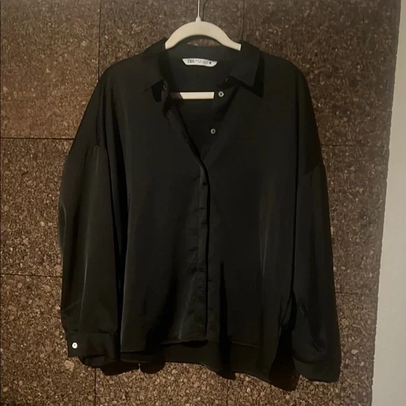 Zara Black Button Down Shirt with Long Sleeves - Picture 1 of 7
